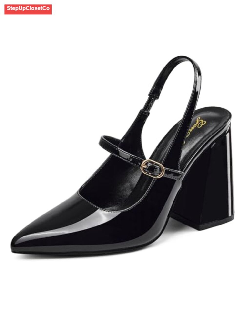 Women's Chunky Slingback Mary Jane Pumps, 3.74 Inch Block Heel, Closed Pointed